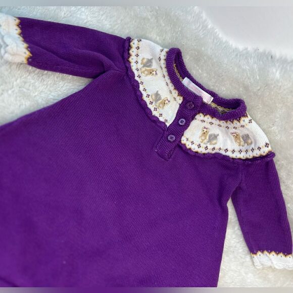 JANIE AND JACK 0-3m PURPLE PUPPY DOG SWEATER STYLE DRESS WINTER WHIMSEY cotton - Picture 9 of 16